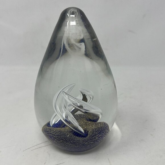 Solid Glass Paper Weight Made Egg Shaped Hand Blown Art Swirl - Picture 1 of 6